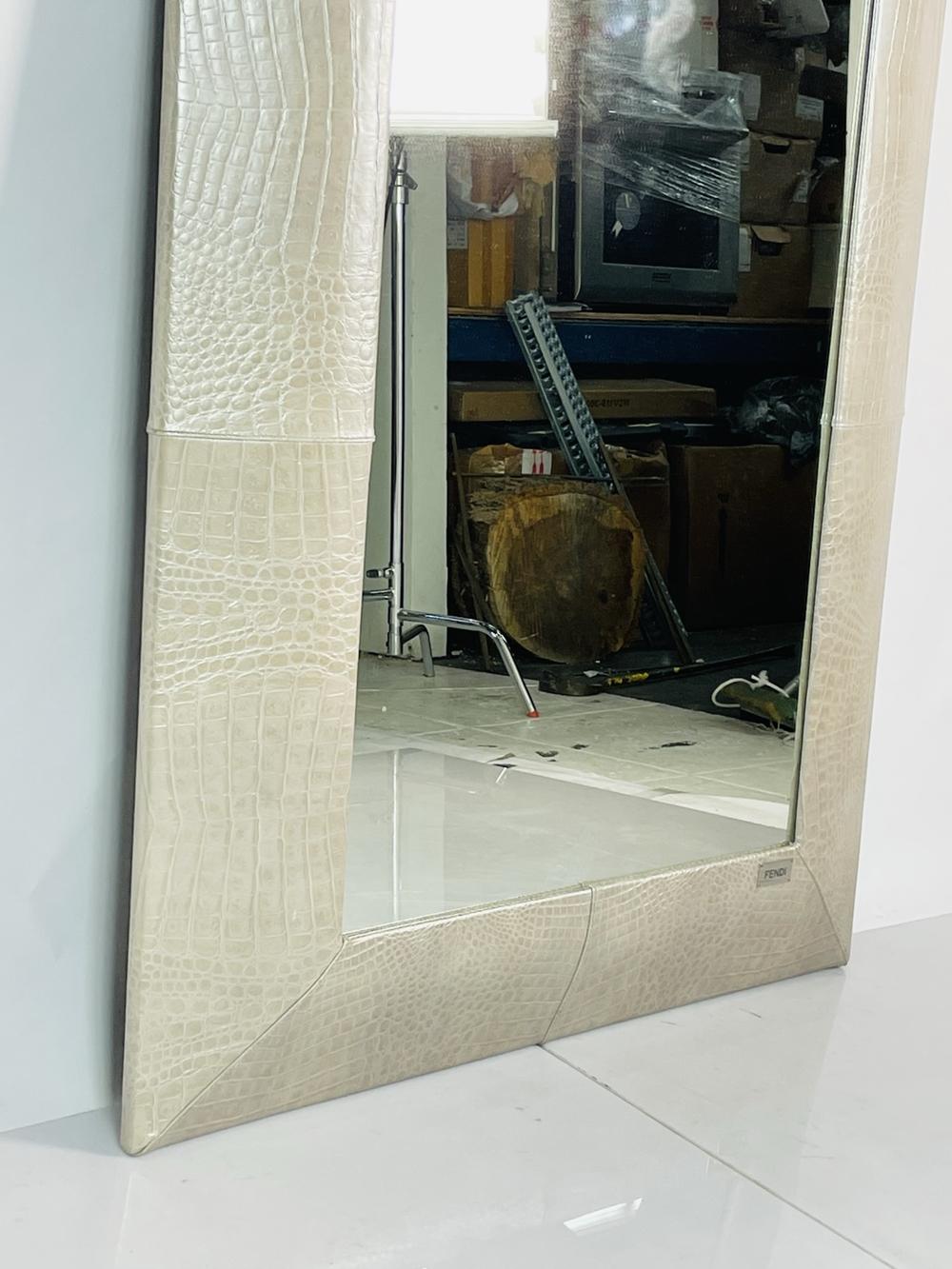 Italian Full Length Mirror Embossed in Leather by Fendi