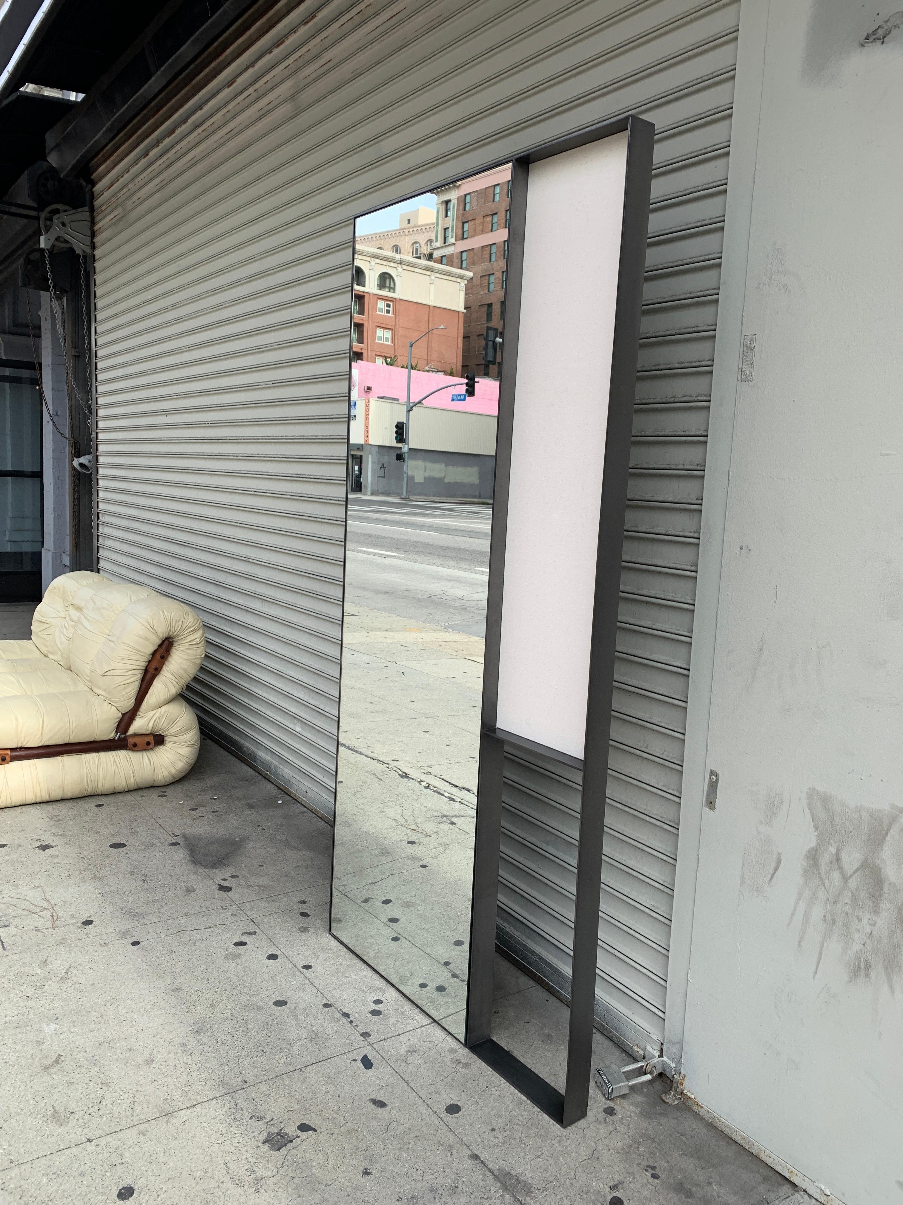 Full Length Mirror in Solid Steel Frame with Aged Patina In Good Condition In Los Angeles, CA