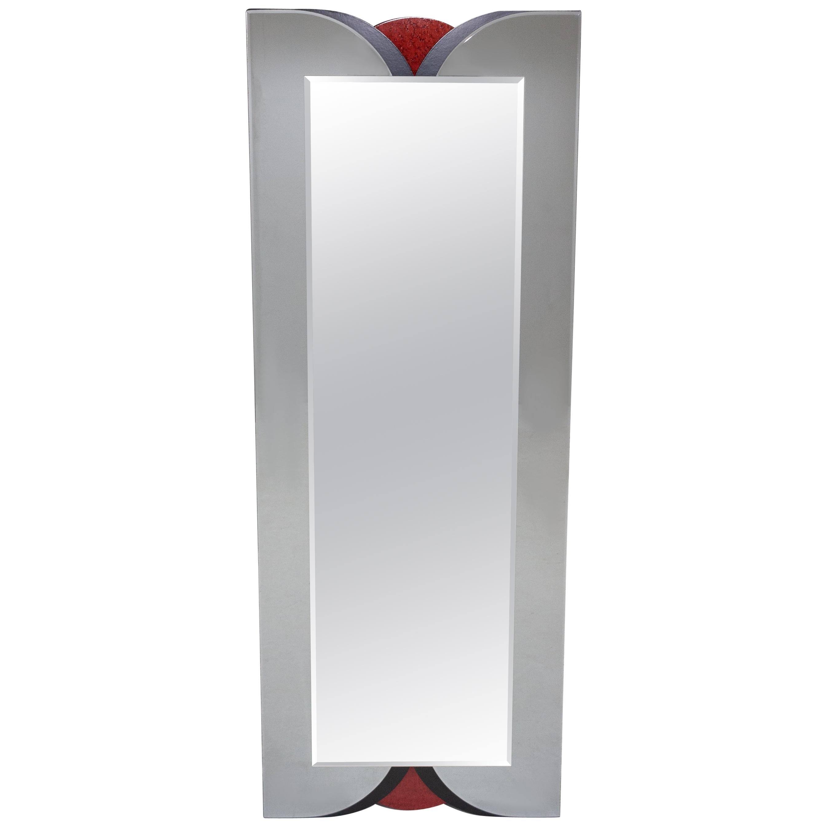 Monumental Art Nouveau Carved Standing Full Length Mirror For Sale at