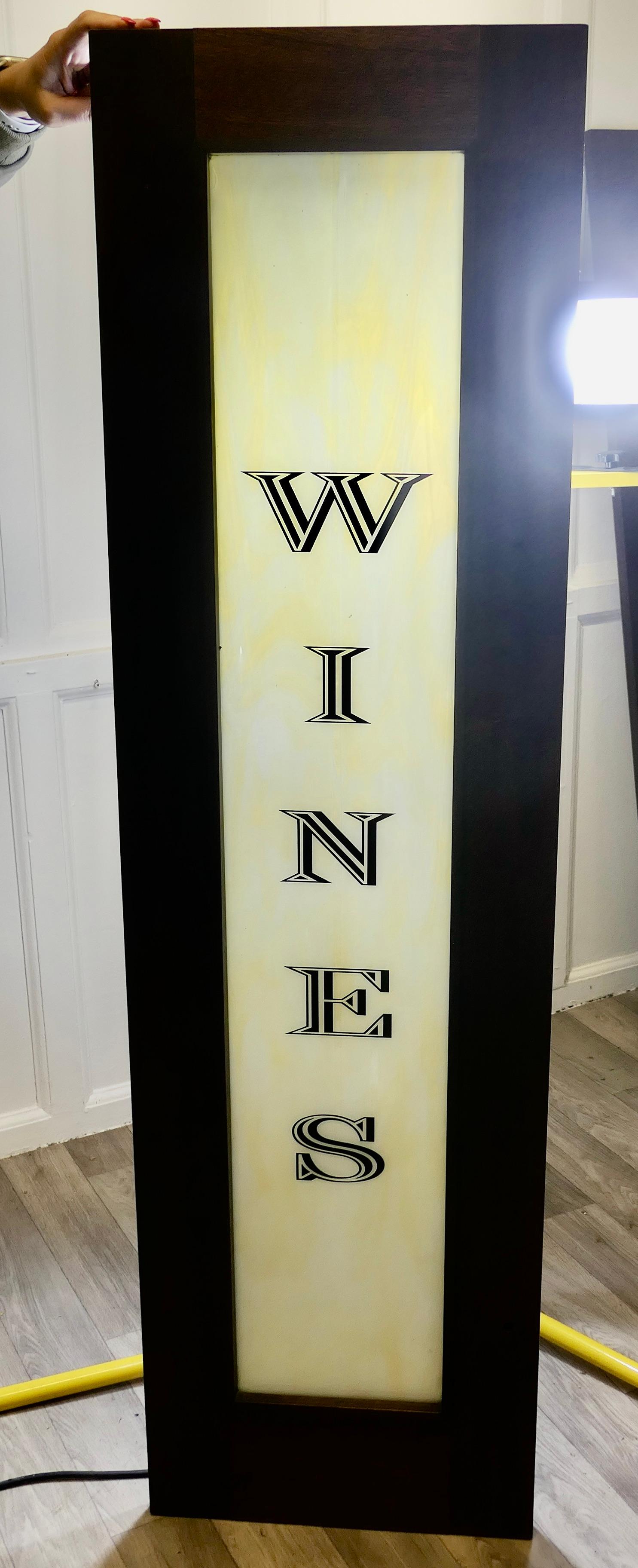 Mid-Century Modern Full Length Opaline Glass Bar Sign, Wines  Saved During Refurbishment For Sale