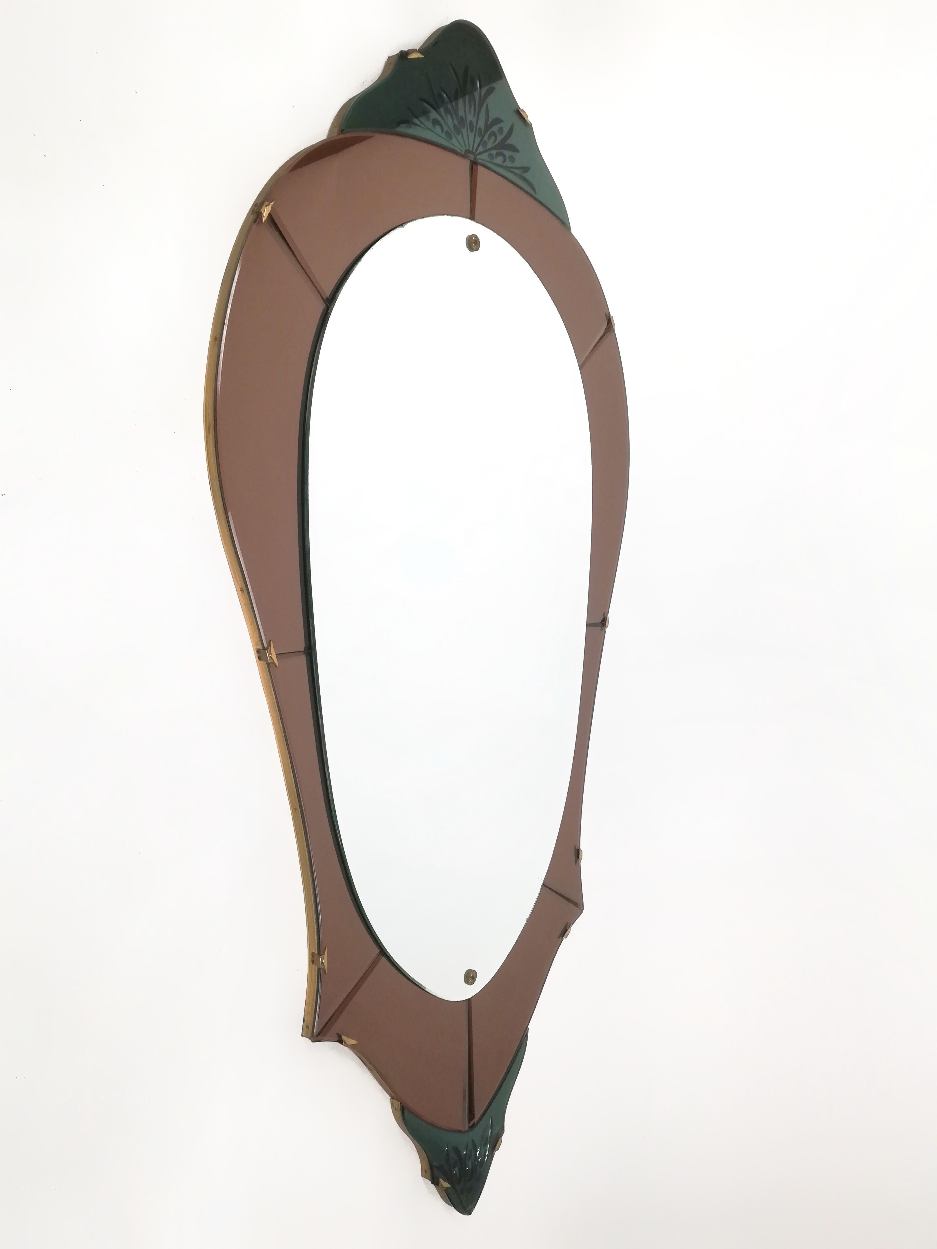 Full Length Pink Mirror in Colored and Cut Glass, Italy 1950s In Good Condition For Sale In Roma, IT