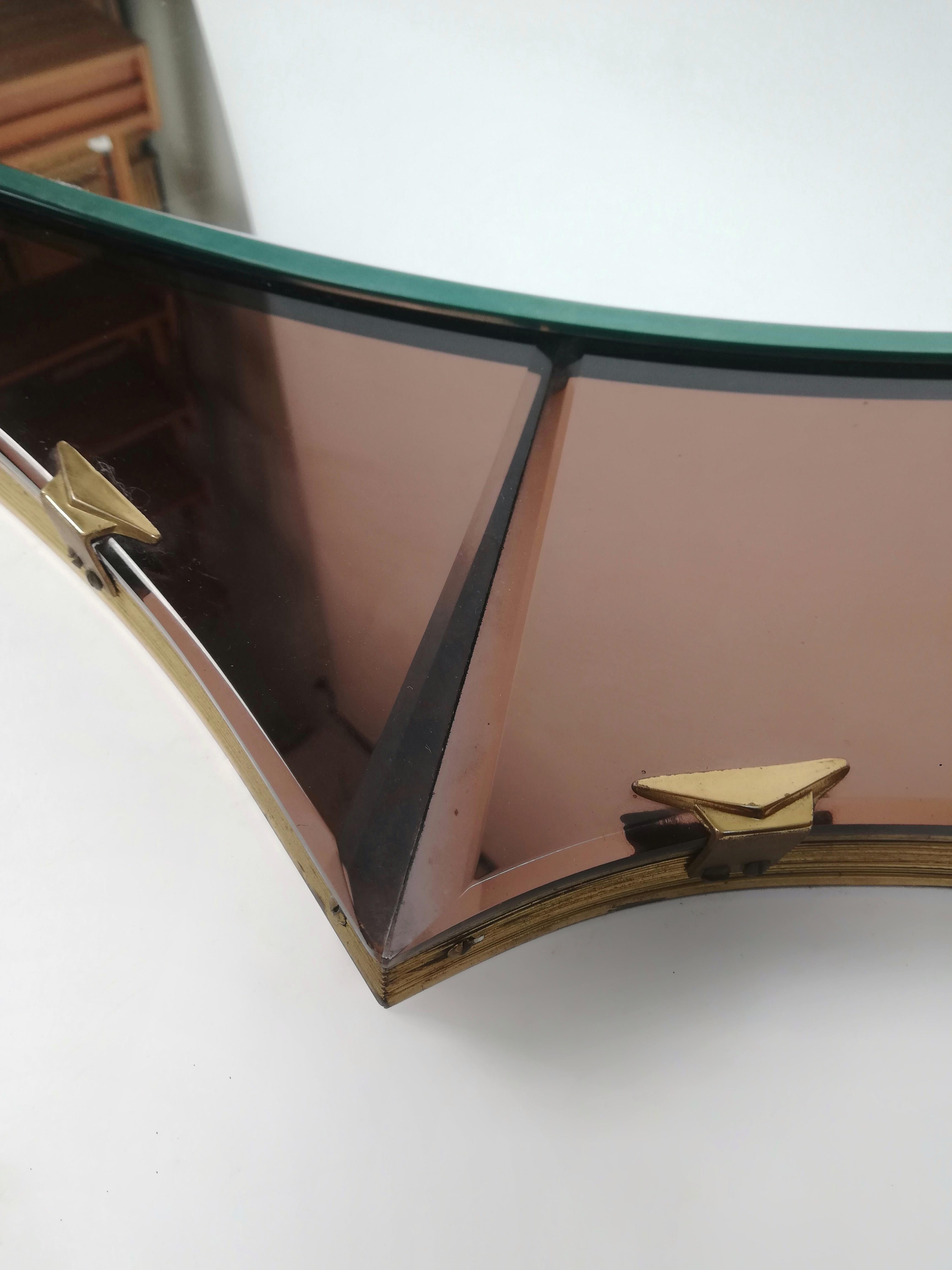 Brass Full Length Pink Mirror in Colored and Cut Glass, Italy 1950s For Sale