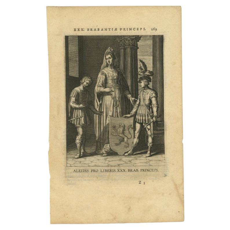 Full Length Portrait of Adelaide of Burgundy, Etching on Paper, 1620 For Sale