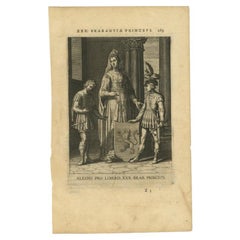 Antique Full Length Portrait of Adelaide of Burgundy, Etching on Paper, 1620