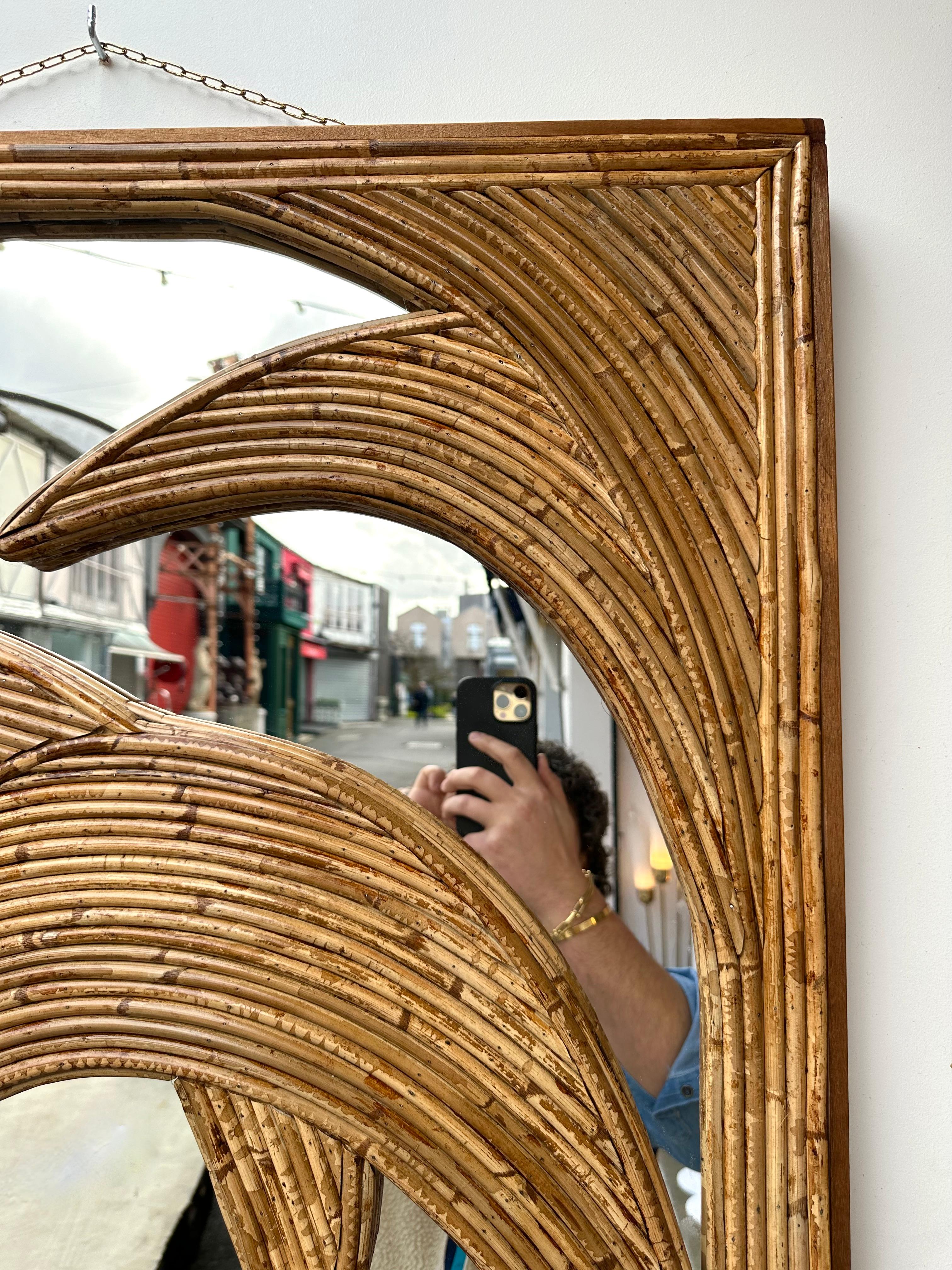 Full-Length Rattan Palm Tree Mirror by Vivai Del Sud. Italy, 1970s 1