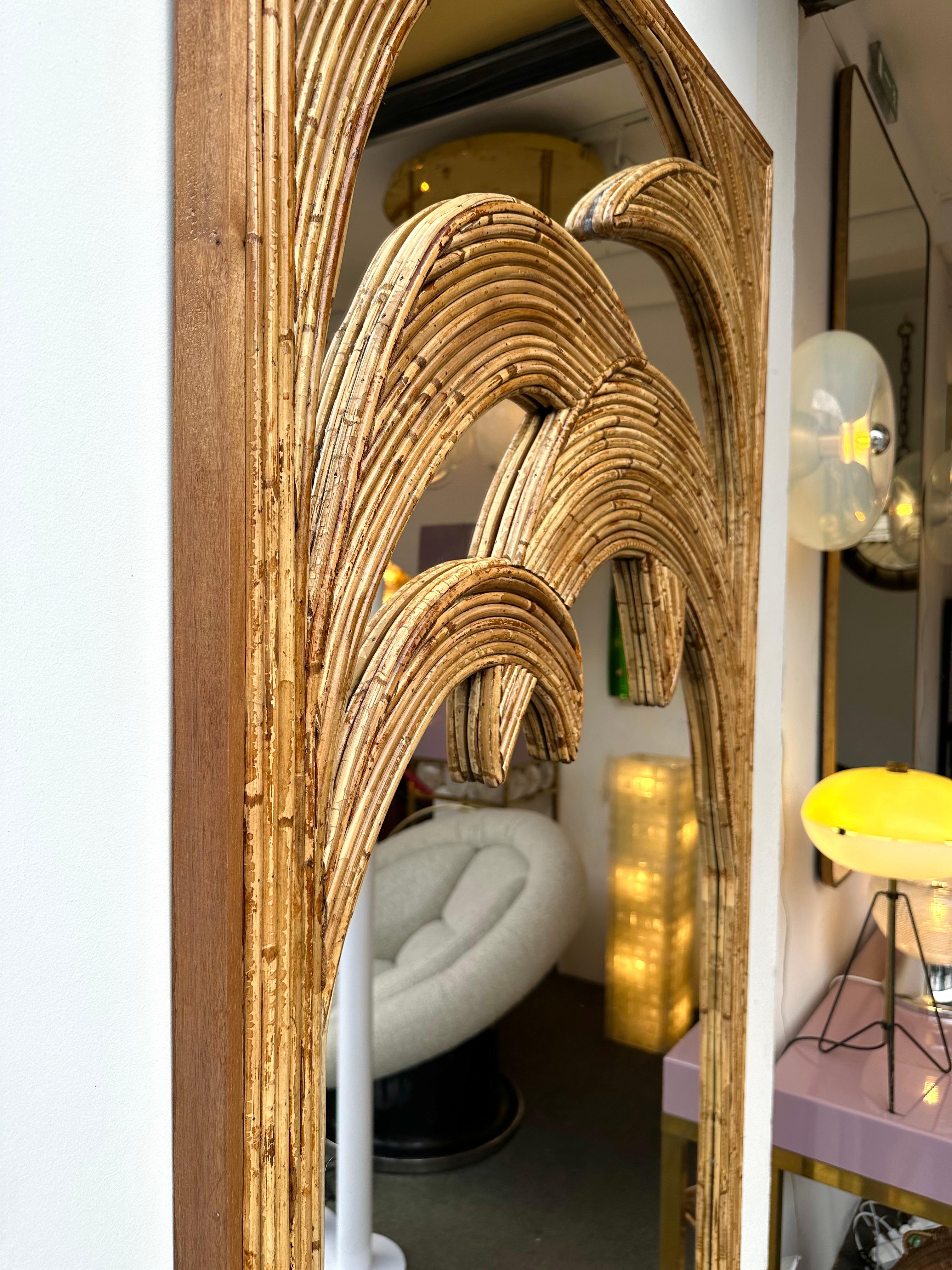 Full-Length Rattan Palm Tree Mirror by Vivai Del Sud. Italy, 1970s 2