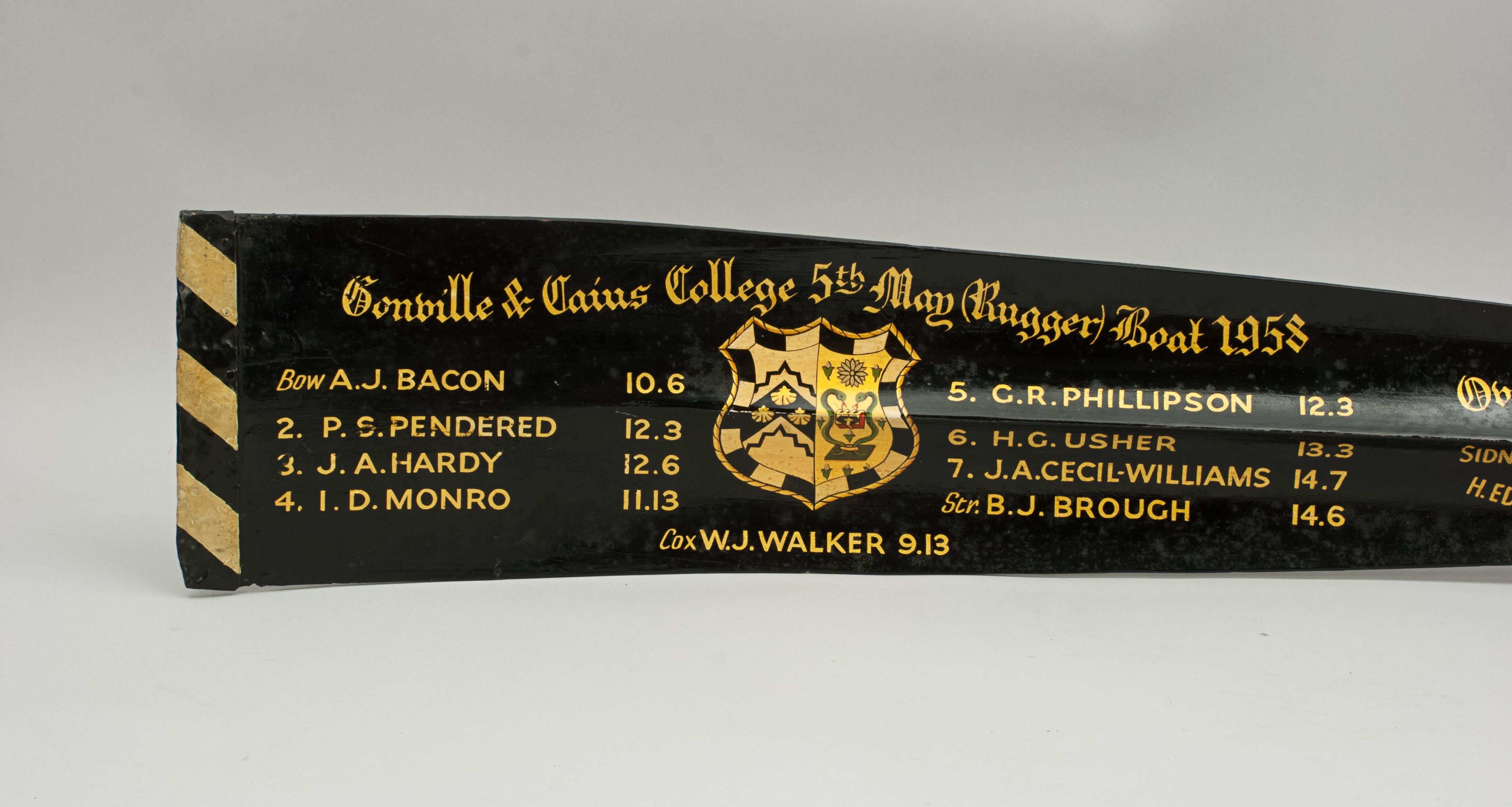 Sporting Art Full Length Rowing Oar, Cambridge University, Gonville & Caius College, 1958