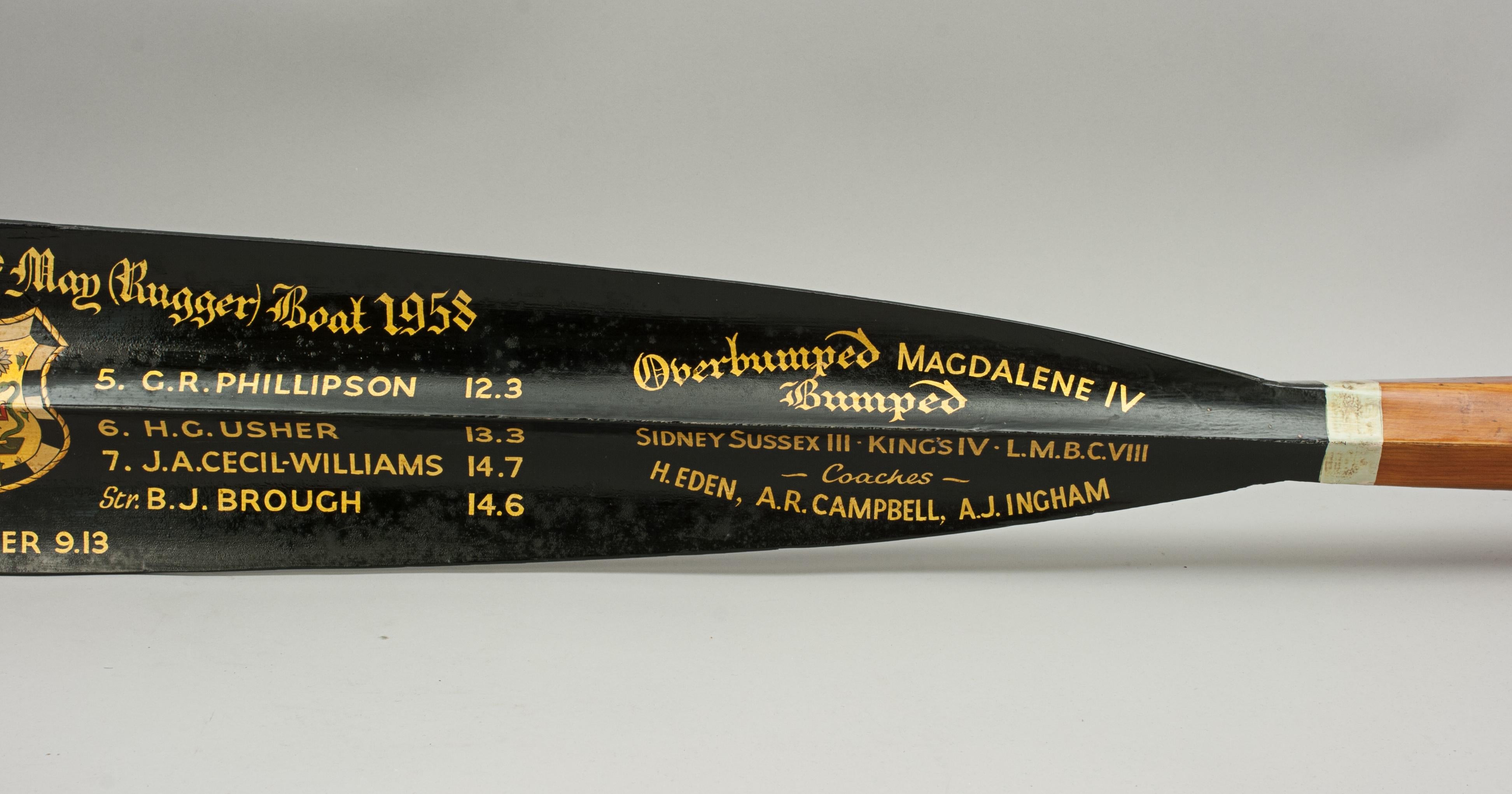 British Full Length Rowing Oar, Cambridge University, Gonville & Caius College, 1958