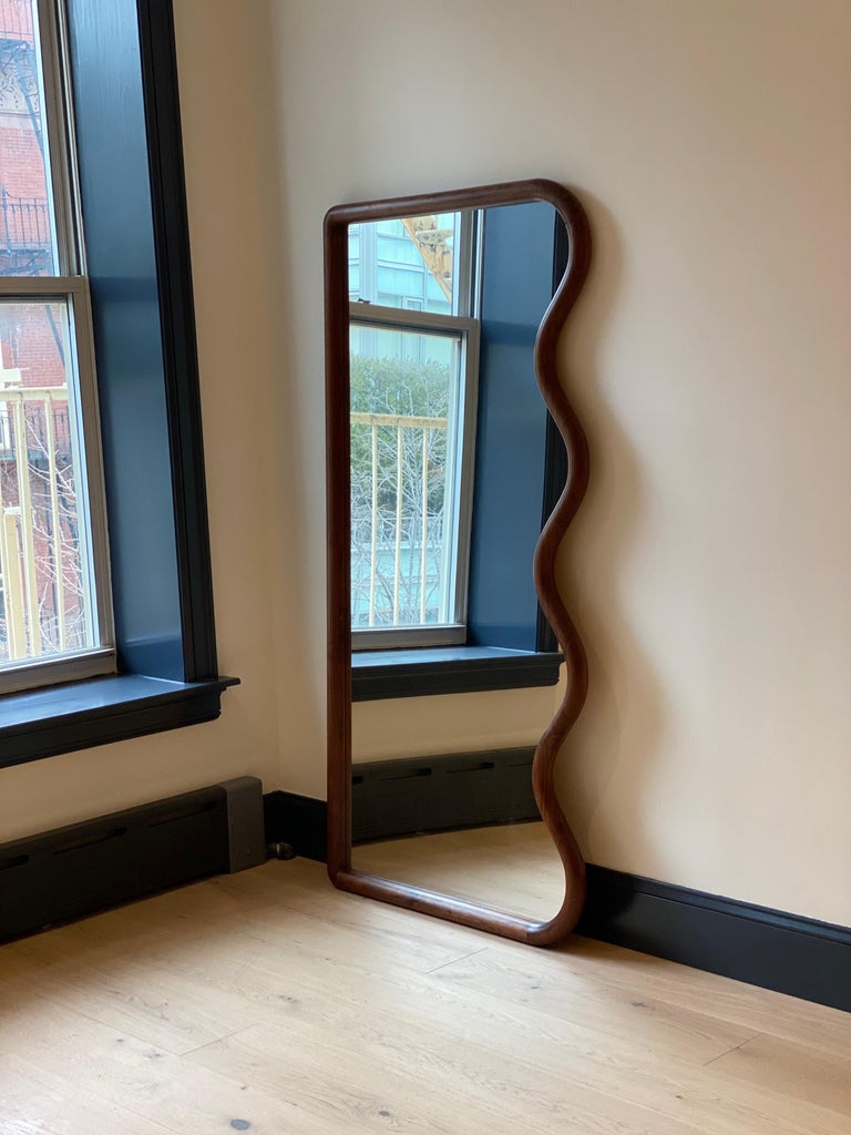 Full length Squiggle Mirror / Hand sculpted Walnut For Sale at 1stDibs