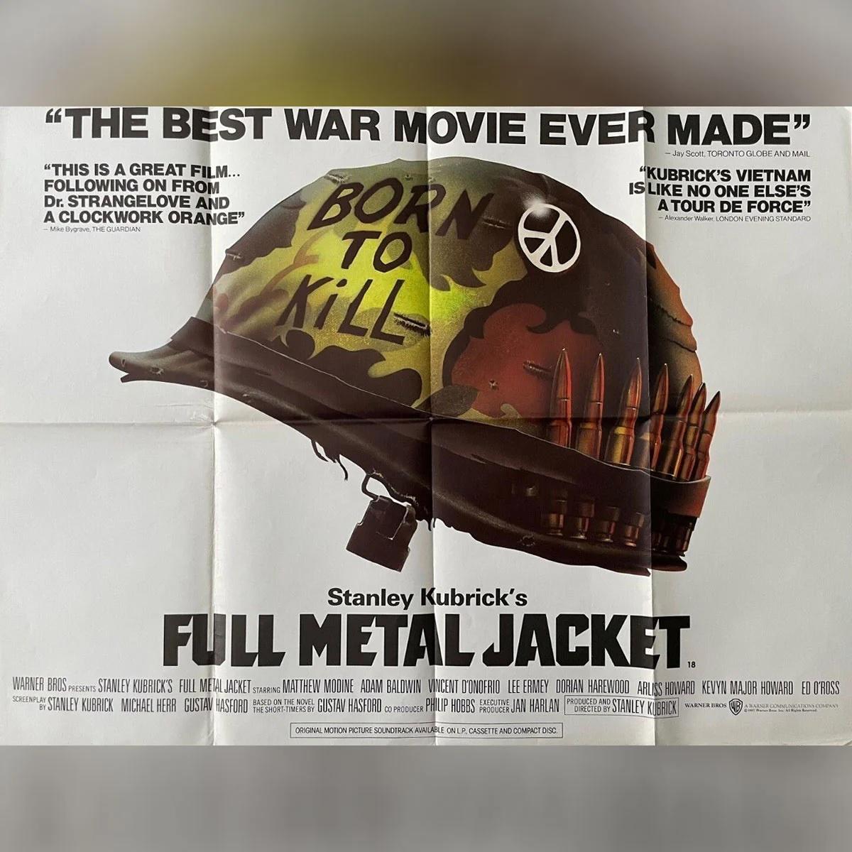 Full Metal Jacket (1987)
Original British Quad (30 X 40 Inches)

Un Marin américain pragmatique observe les effets déshumanisants de la guerre du Vietnam sur ses camarades recrues, depuis leur entraînement brutal au camp d'entraînement jusqu'aux