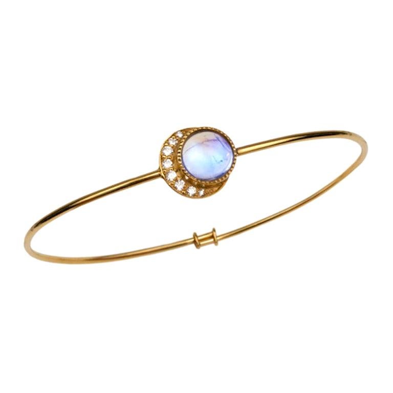 Gold, Diamond, Moonstone, Full Moon, Bracelet, Bangle For Sale