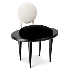 Full Moon Chair, Black and White Velvet Dining Chair by Eliz Evar