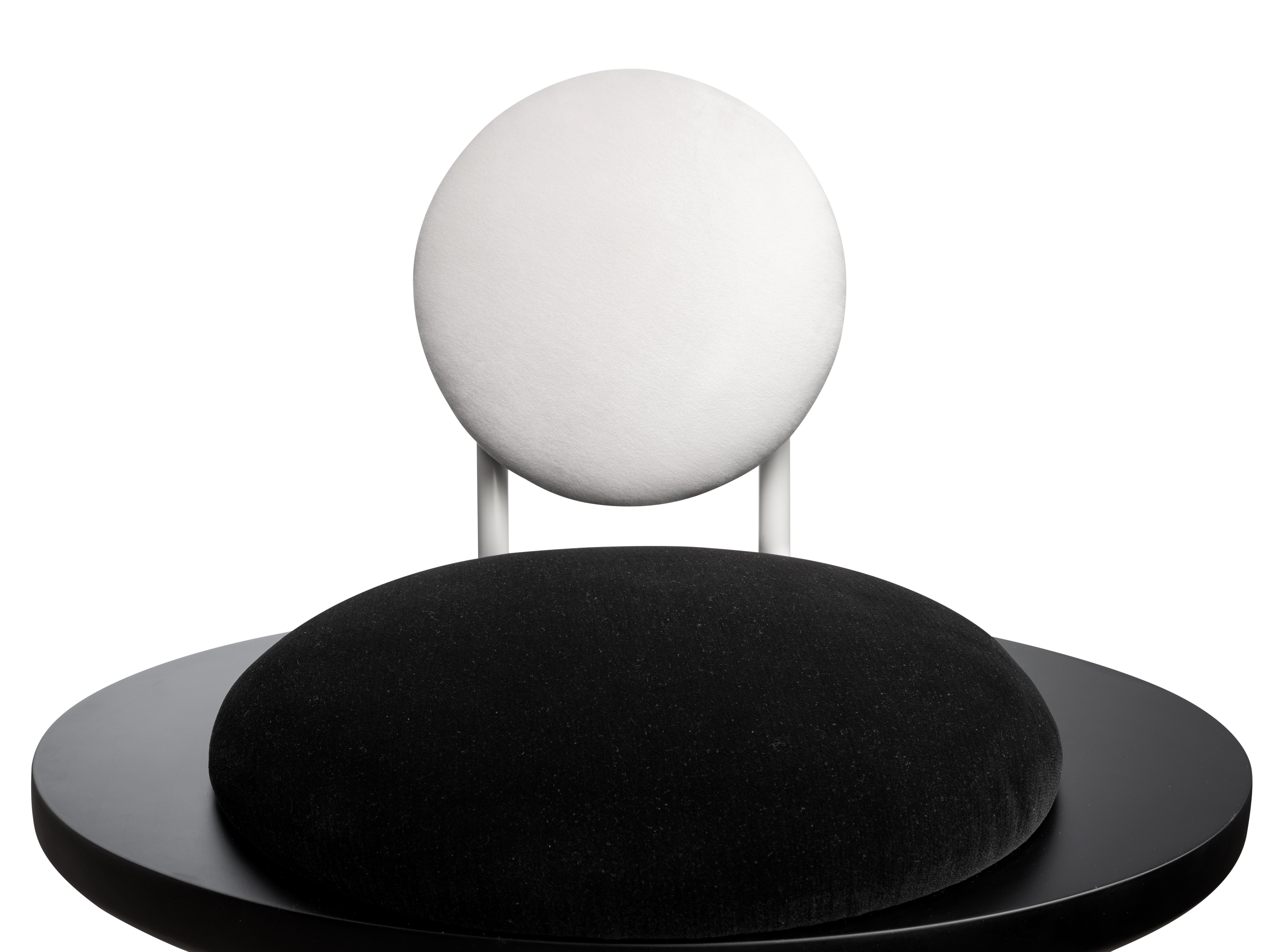 International Style Full Moon Chair, Black and White Velvet Dining Chair by Eliz Evar For Sale