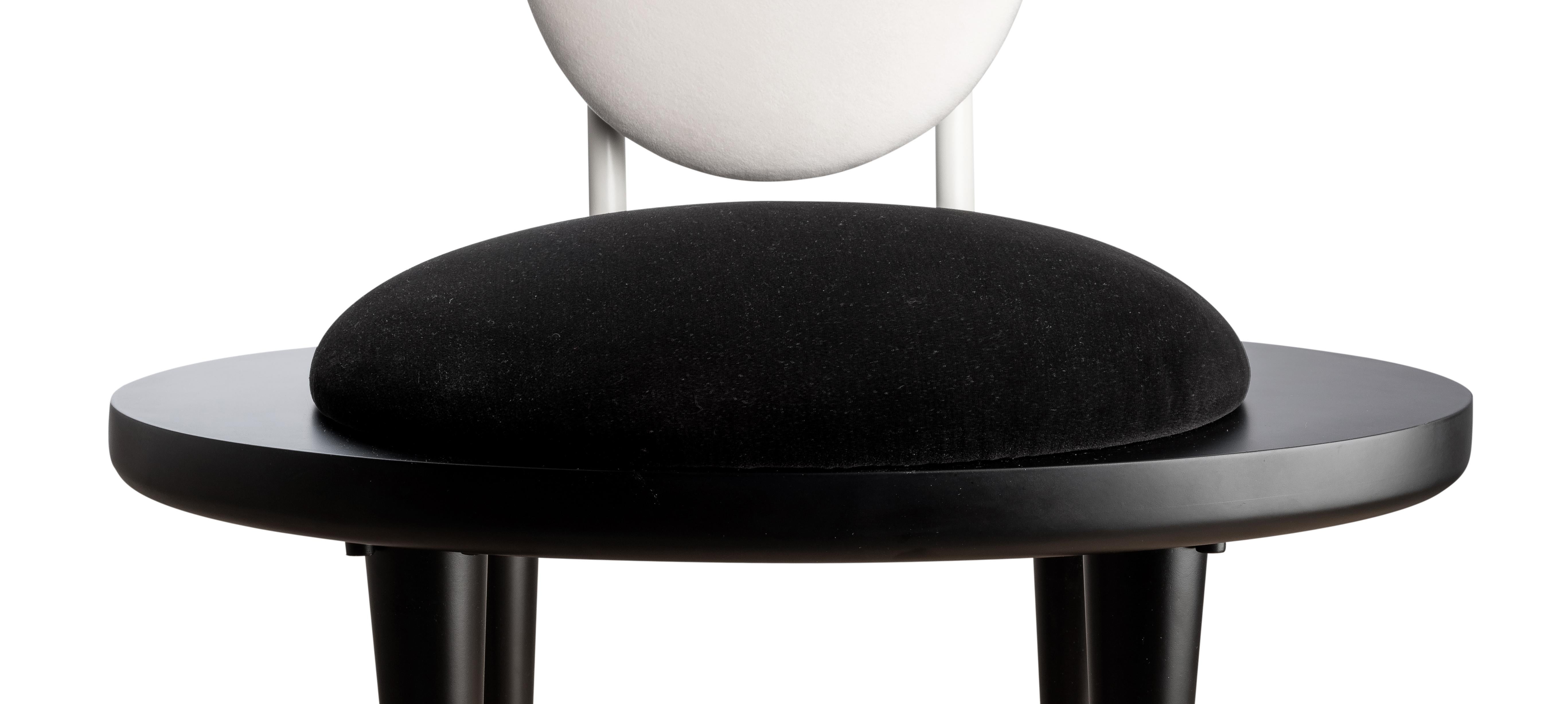 Slovenian Full Moon Chair, Black and White Velvet Dining Chair by Eliz Evar For Sale