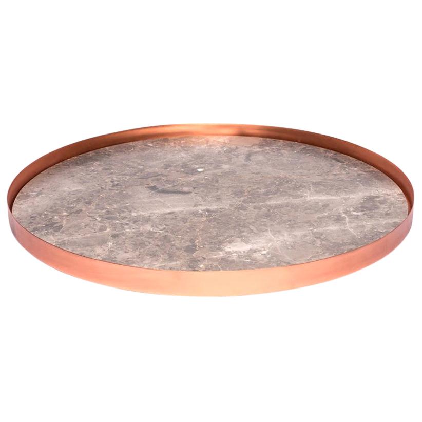 Full Moon Large Copper and Gris du Marais Marble Tray by Elisa Ossino For Sale