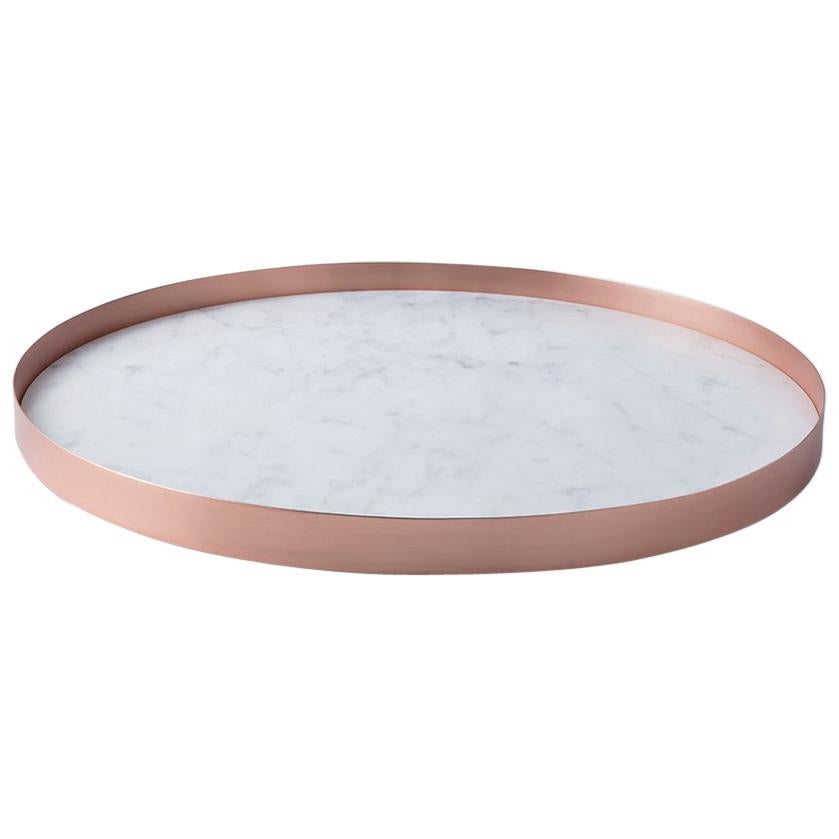 Full Moon Medium Copper and Carrara Marble Tray by Elisa Ossino For Sale