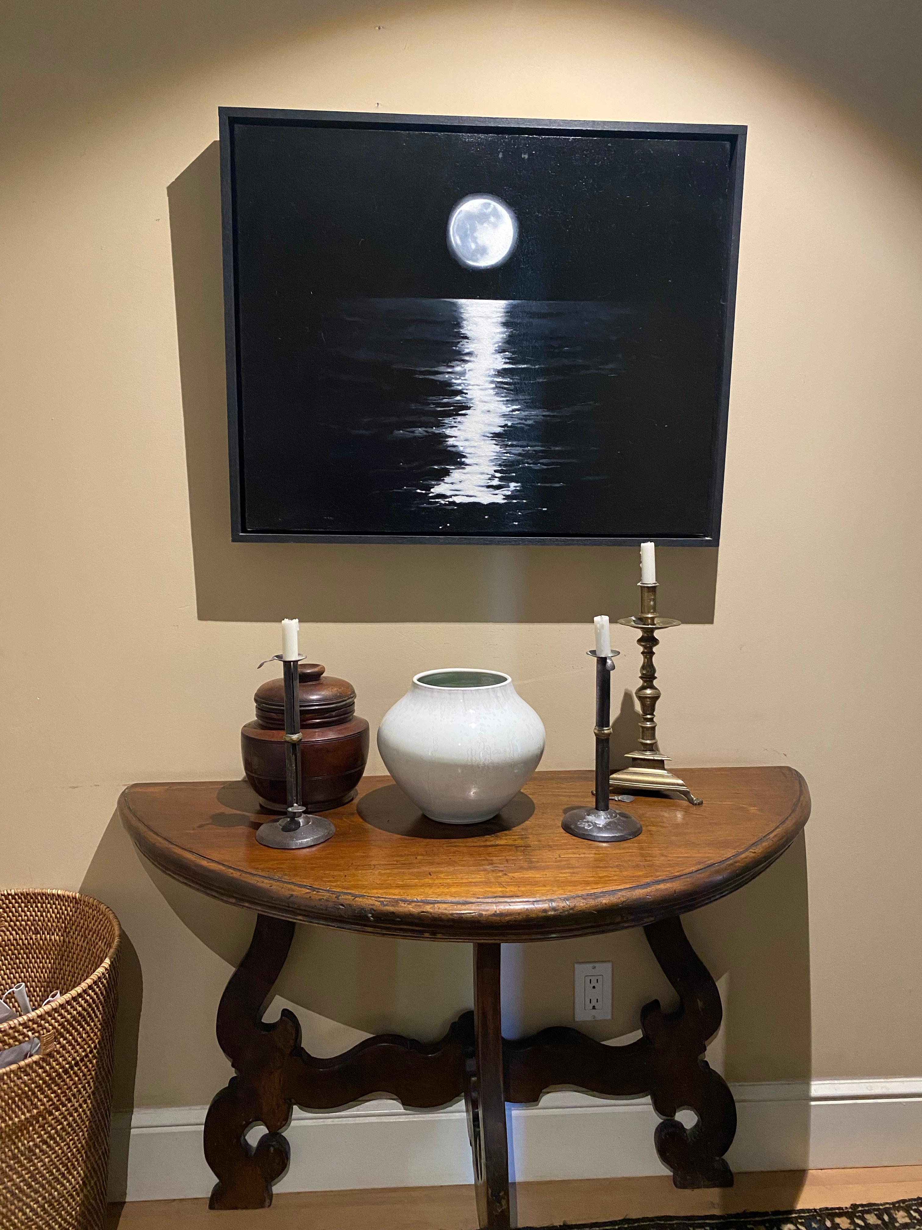 moon over ocean at night painting