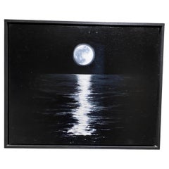 Full Moon über dem Meer, Ölgemälde in Schwarz und Weiß, David COX