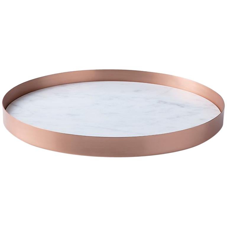 Full Moon Small Copper and Carrara Marble Tray by Elisa Ossino For Sale
