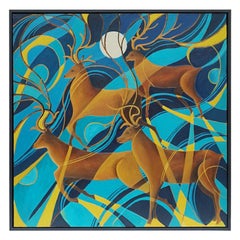 "Full Moon With Deer' A Contemporary Oil on Canvas by Vera Jefferson