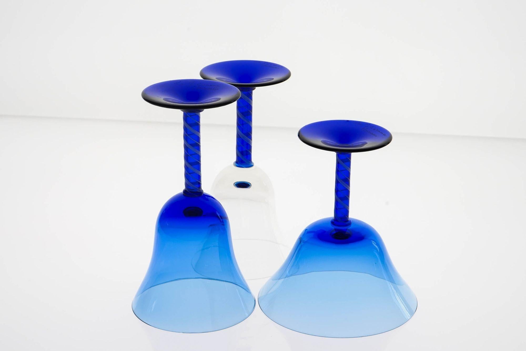 Full Murano Glass Set for 12, La Filigrana, Cobalt Blue-Zanfirico, Rare find 3