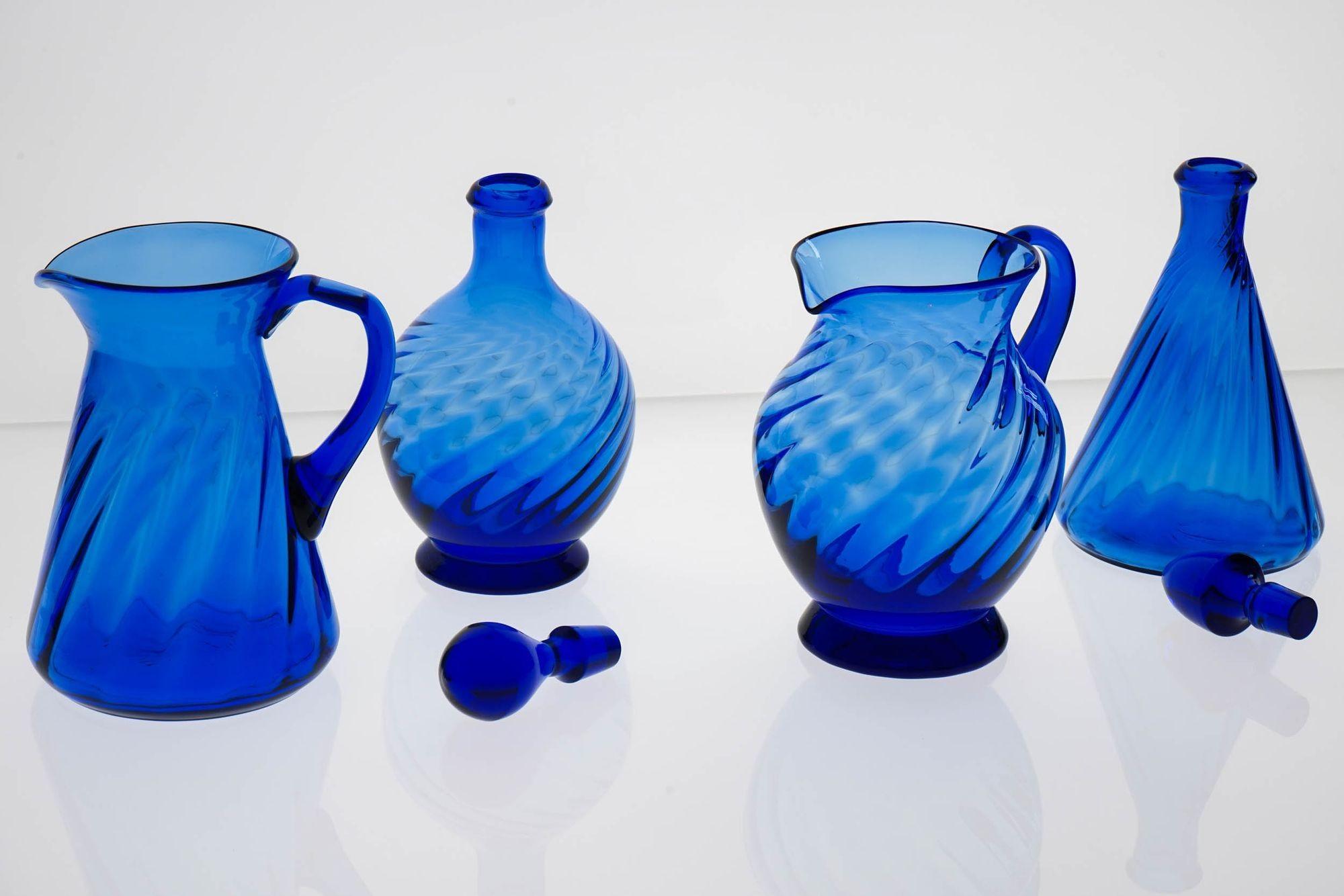 Full Murano Glass Set for 12, La Filigrana, Cobalt Blue-Zanfirico, Rare find 7