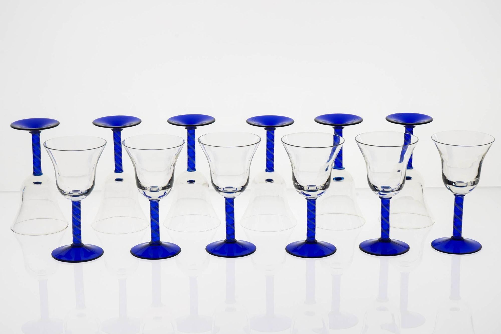 Full Murano Glass Set for 12, La Filigrana, Cobalt Blue-Zanfirico, Rare find 9