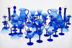 Full Murano Glass Set for 12, La Filigrana, Cobalt Blue-Zanfirico, Rare find