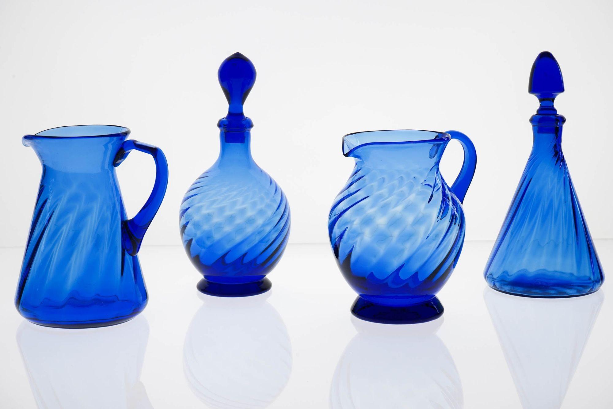 Late 20th Century Full Murano Glass Set for 12, La Filigrana, Cobalt Blue-Zanfirico, Rare find
