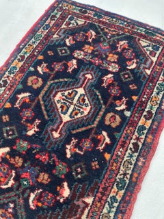 Full Pile Vintage Navy Tribal Rug Mat, c. 1950's
