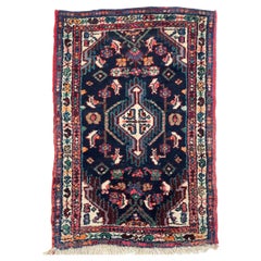 Full Pile Vintage Navy Tribal Rug Mat, c. 1950's