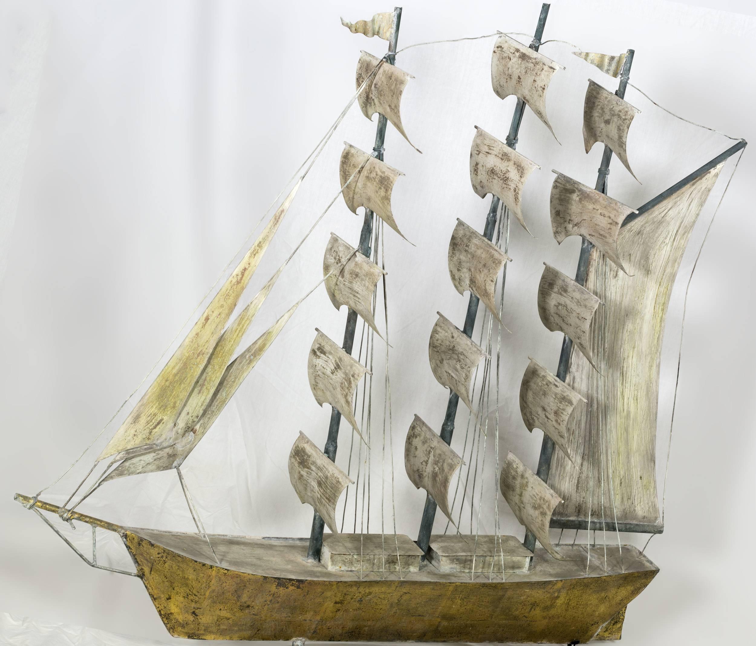 Folk Art Full Rig American Ship Weathervane, circa 1930-1940