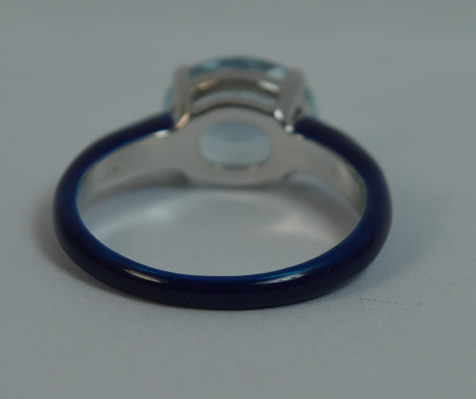 Women's Full Royal Blue Enamel and Aquamarine Solitaire Ring
