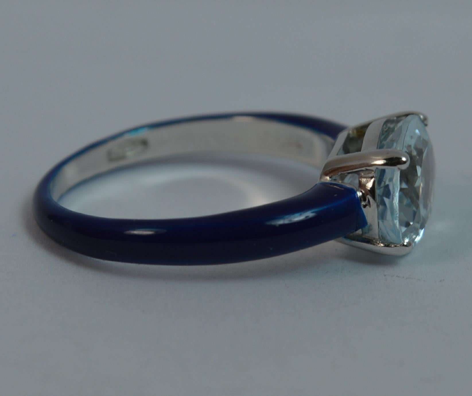 Full Royal Blue Enamel and Aquamarine Solitaire Ring 1