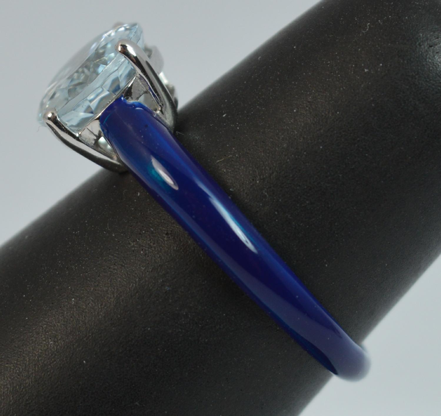 Full Royal Blue Enamel and Aquamarine Solitaire Ring 3