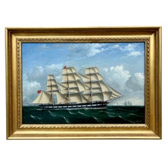 Antique "Full Sail off the Eddystone Lighthouse" by Frederick Tudgay