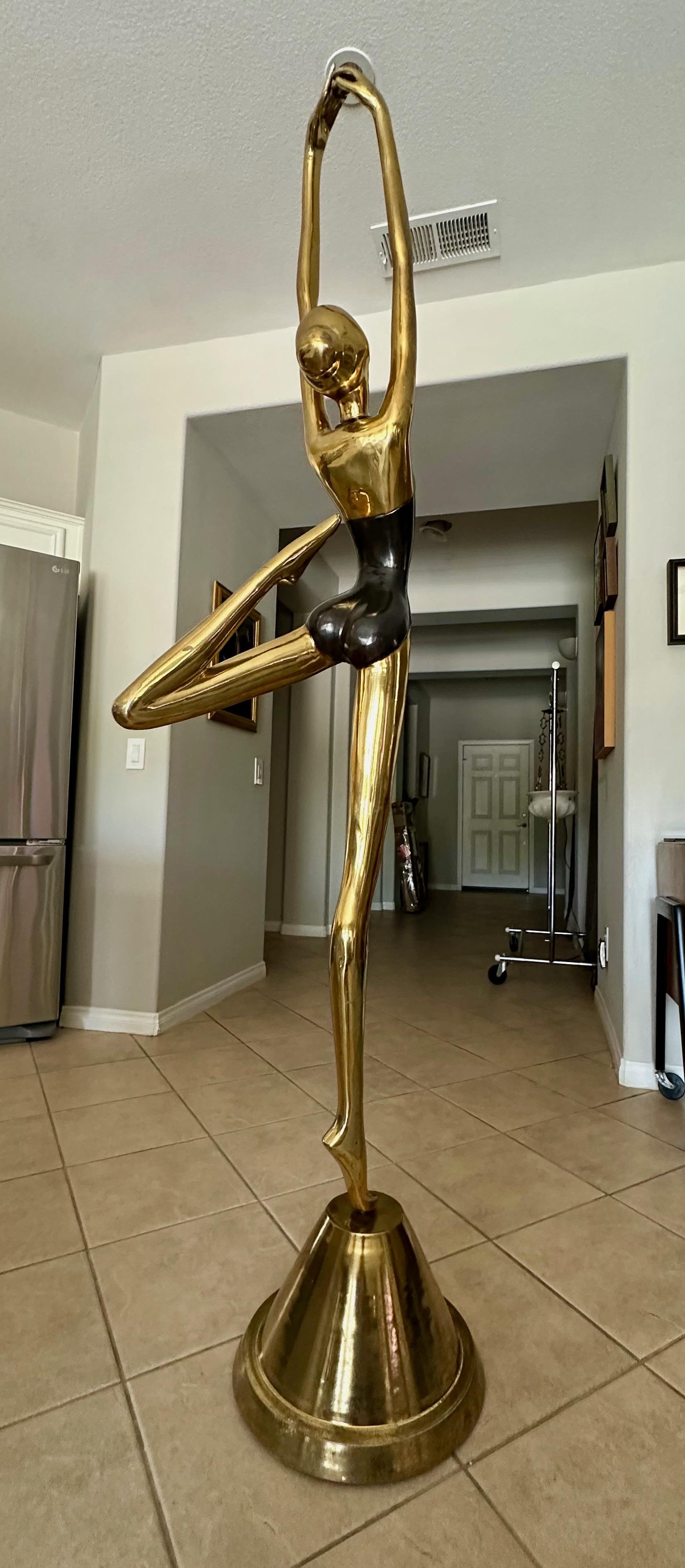 European Full Scale 6ft Ballerina Stylized Dancer Brass Statue For Sale