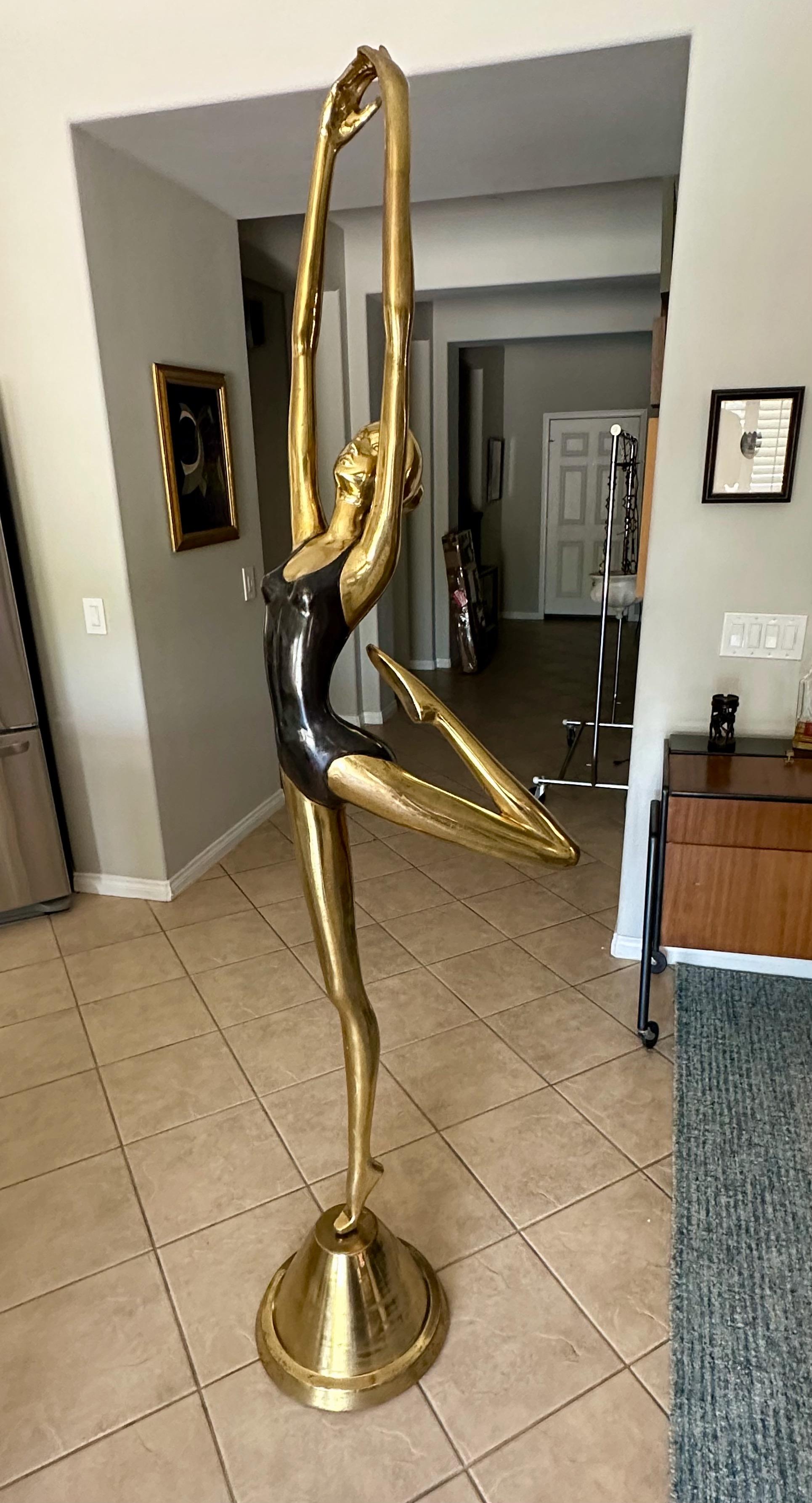 Full Scale 6ft Ballerina Stylized Dancer Brass Statue In Good Condition For Sale In Palm Springs, CA