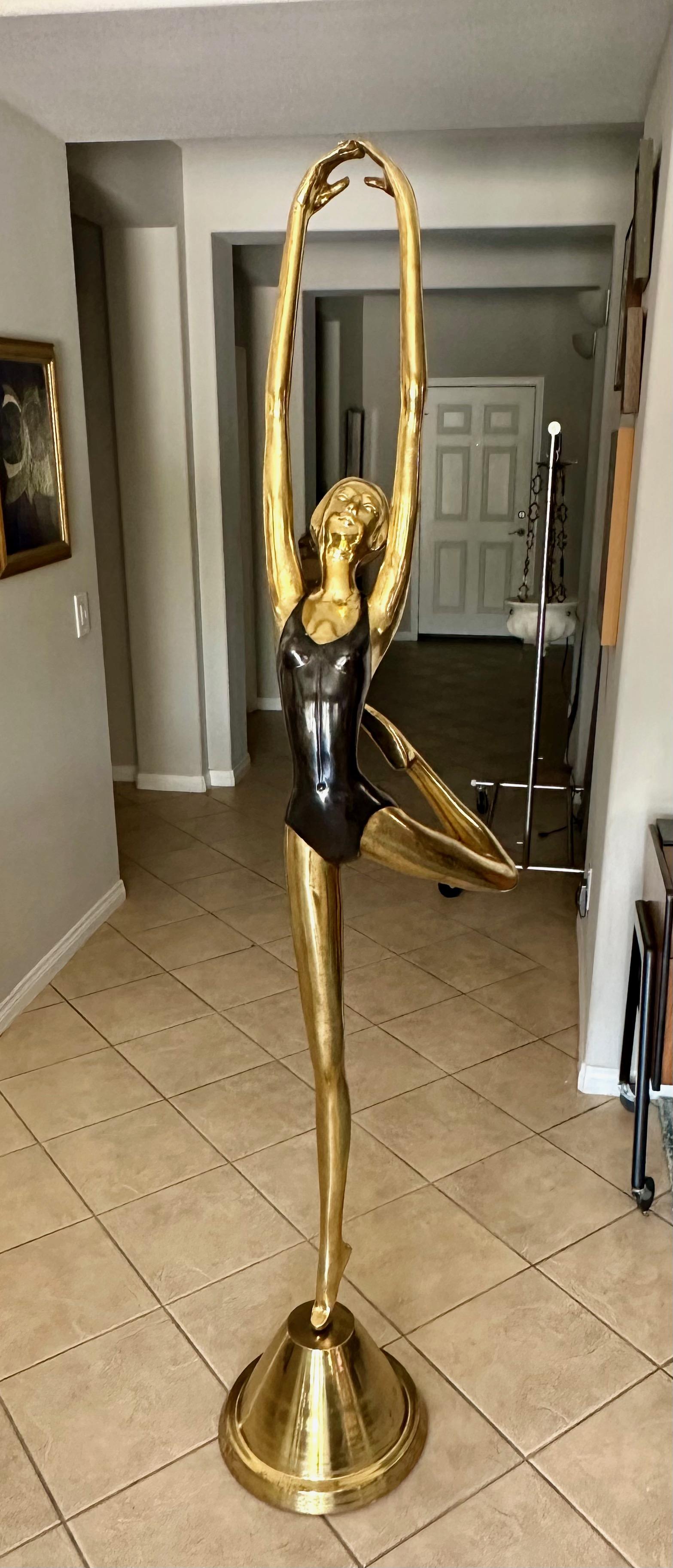 Late 20th Century Full Scale 6ft Ballerina Stylized Dancer Brass Statue For Sale
