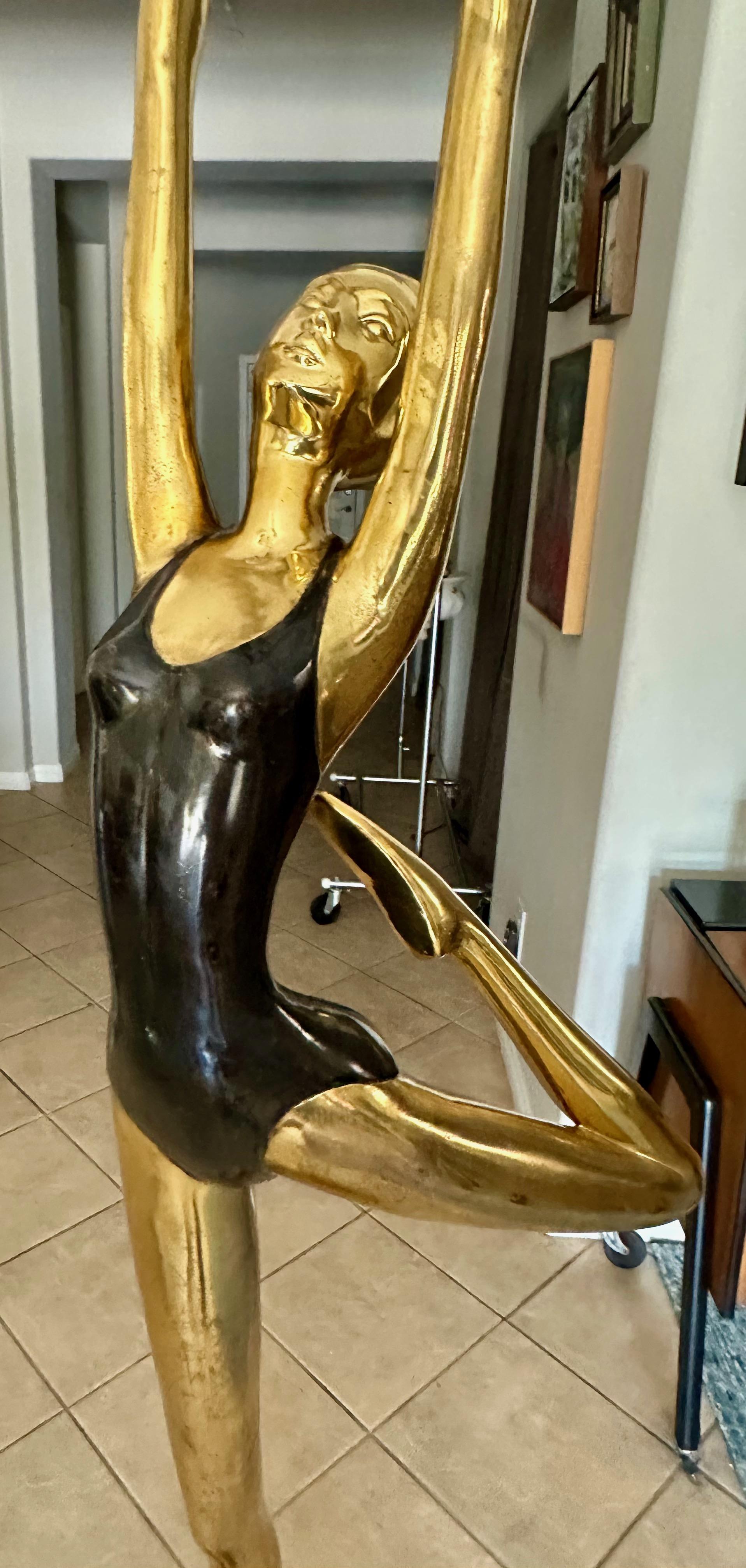 Full Scale 6ft Ballerina Stylized Dancer Brass Statue For Sale 1
