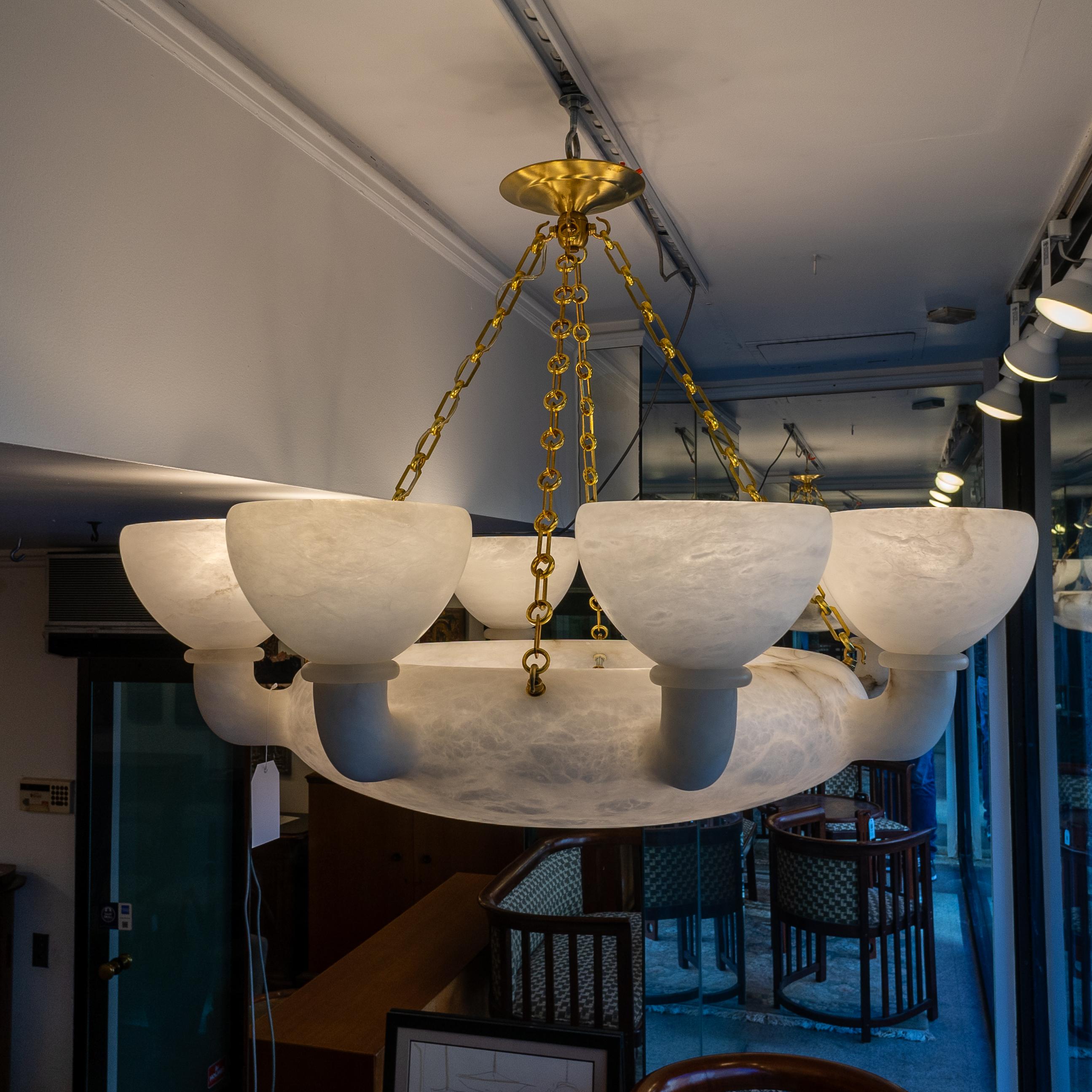 Art Deco Full Scale Alabaster Chandelier For Sale