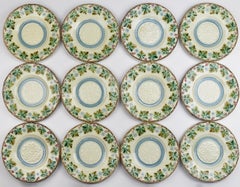 Set completo di 12 piatti da portata e da dessert in maiolica Art Nouveau di Sarreguemines