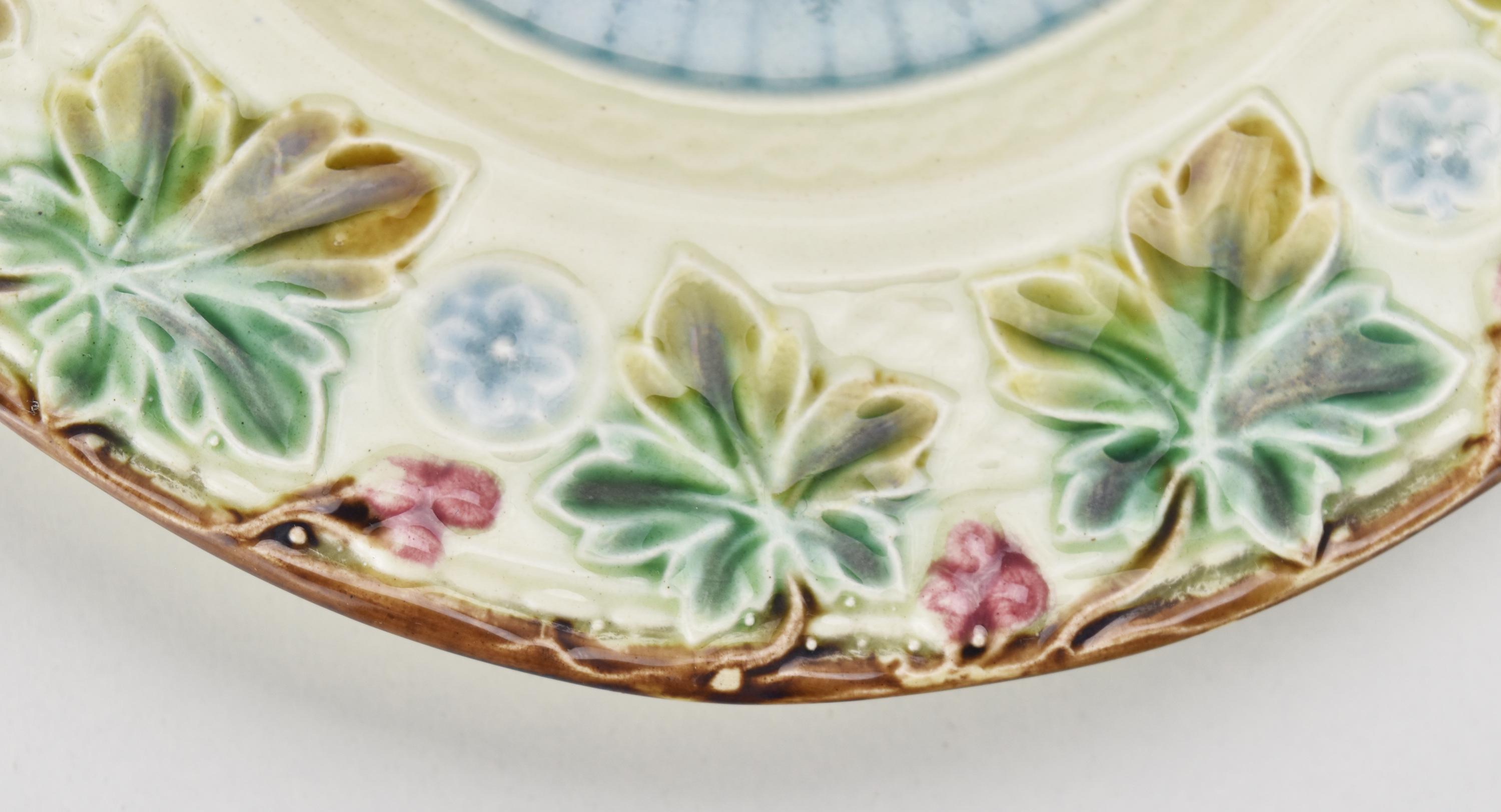 Early 20th Century Full Set of 12 Side Dishes Dessert Plates Majolica Art Nouveau by Sarreguemines For Sale