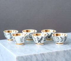 Set completo di 6 ciotole vintage in ceramica dorata di Piero Fornasetti, Italia, anni '50.