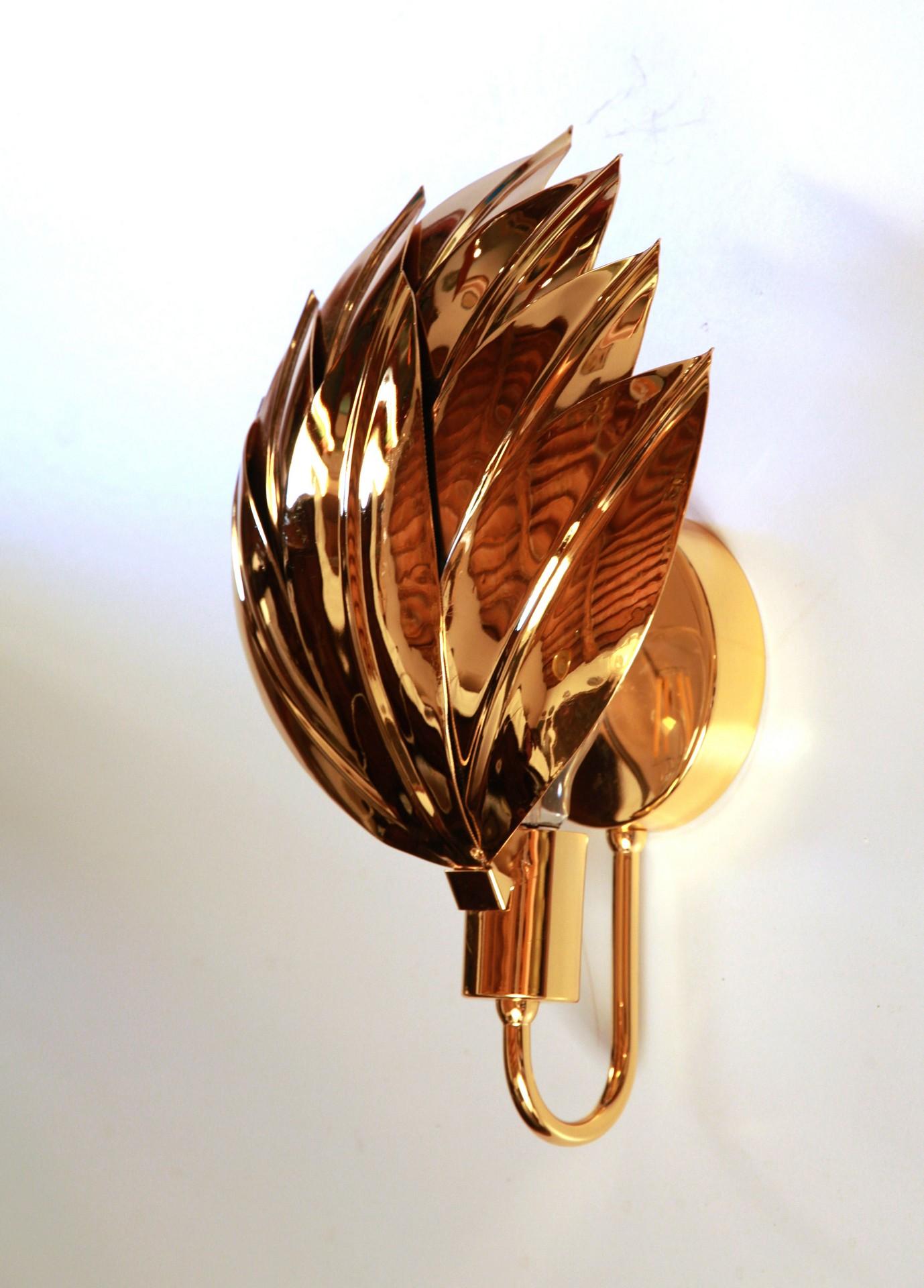 Full Set of 8 Palm Sconces, Brass Gold-Plated, Maison Jansen Attribution For Sale 7