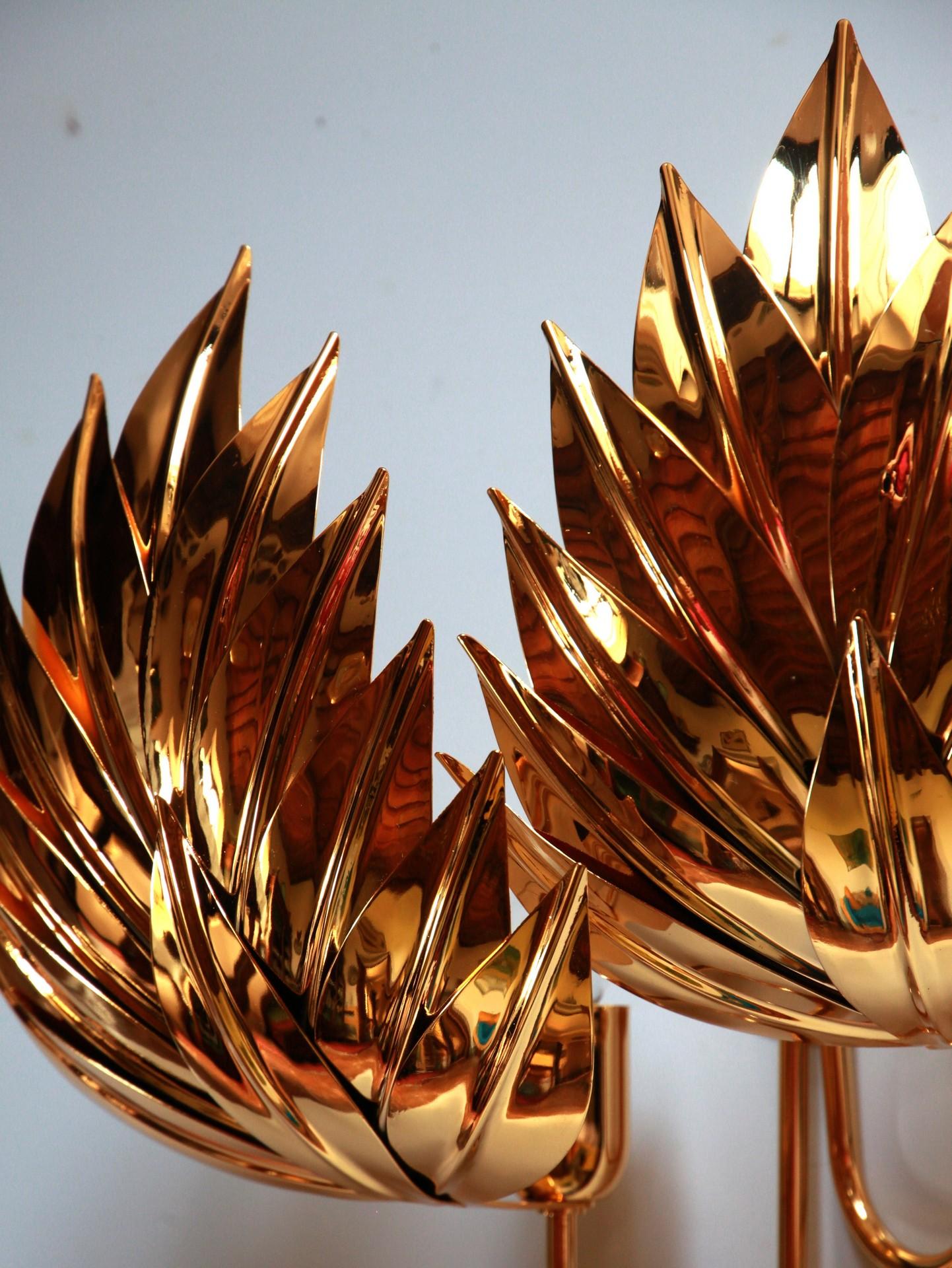 Full Set of 8 Palm Sconces, Brass Gold-Plated, Maison Jansen Attribution For Sale 9