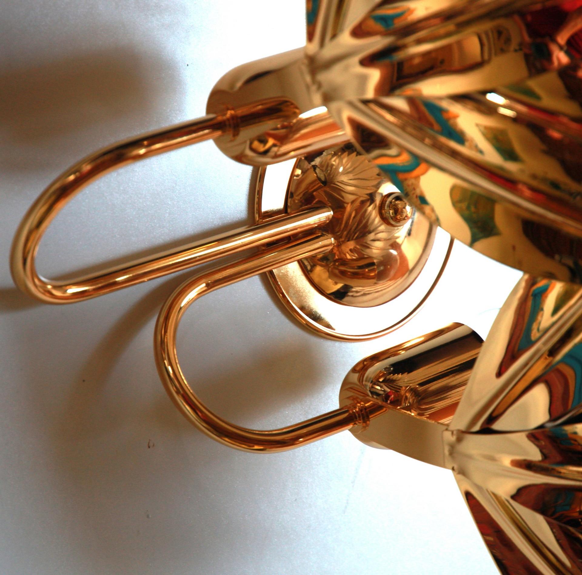 Full Set of 8 Palm Sconces, Brass Gold-Plated, Maison Jansen Attribution For Sale 13