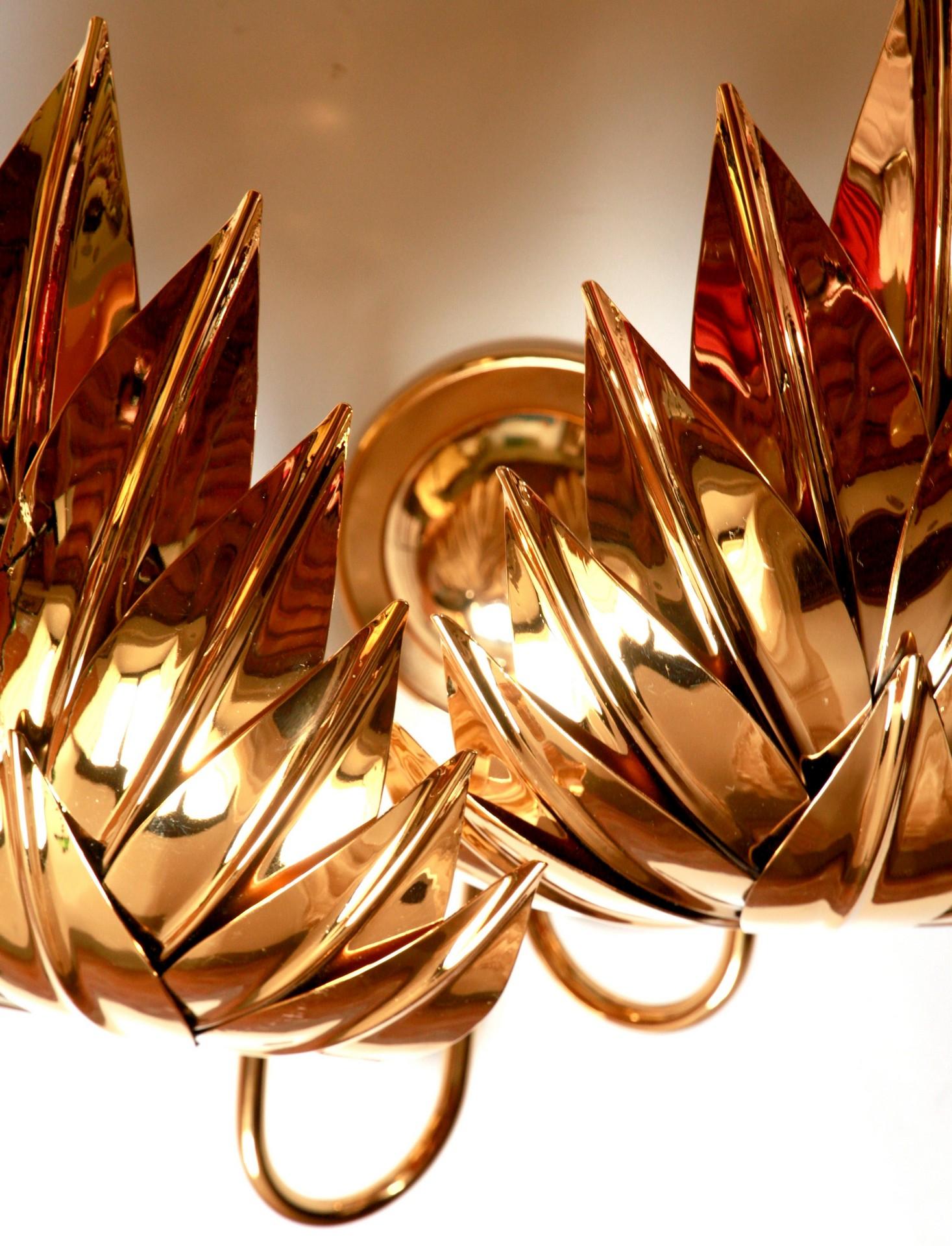 Full Set of 8 Palm Sconces, Brass Gold-Plated, Maison Jansen Attribution For Sale 14