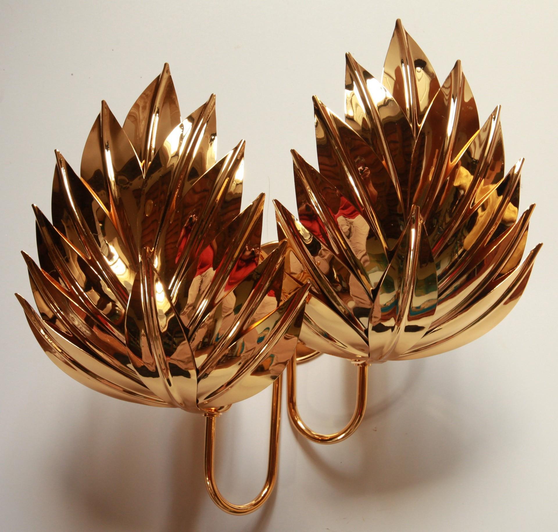 Mid-Century Modern Full Set of 9 Palm Sconces, Brass Gold-Plated, Maison Jansen Attribution