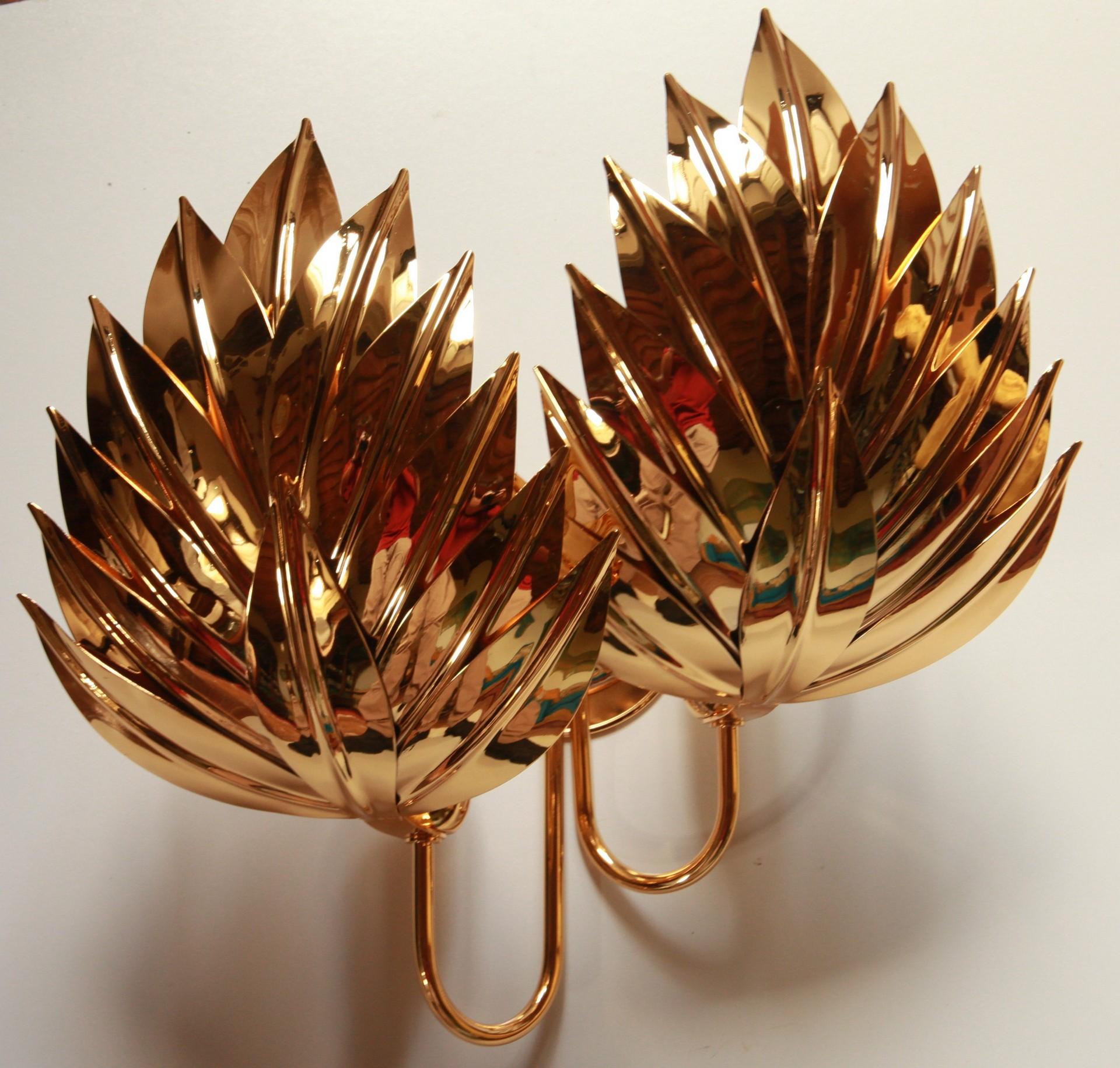 Full Set of 9 Palm Sconces, Brass Gold-Plated, Maison Jansen Attribution 2